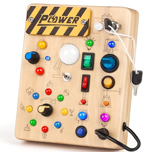 Joyreal Montessori Toddler Busy Board, 19 Led Wooden Sensory Board Educational Toy, Montessori Toys for 1-6 Year Old, Travel 