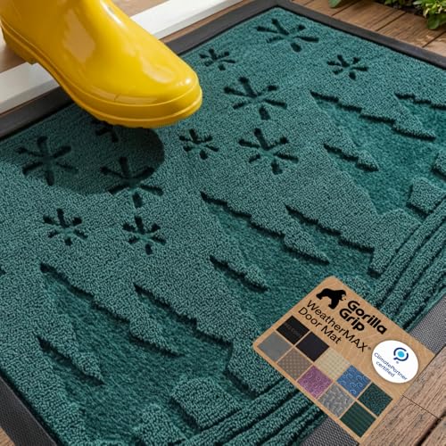 GORILLA GRIP WeatherMAX Door Mat, Indoor Outdoor, 35x23, Green Snowscape