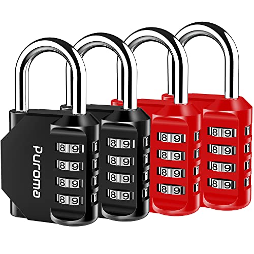 Puroma 4 Combination Lock Locker 4 Digits Combo Padlock Gym Red & Black