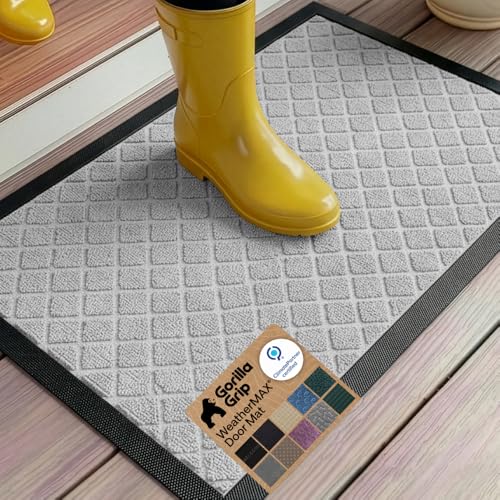 GORILLA GRIP WeatherMAX Door Mat, Indoor Outdoor, 35x23, Light Gray Lattice