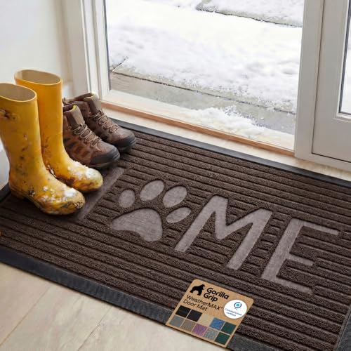 GORILLA GRIP WeatherMAX Door Mat, Indoor Outdoor, 47x35 Dark Brown Home Paw