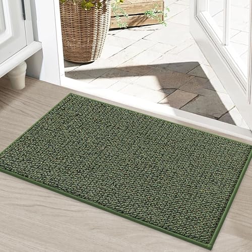 BEQHAUSE Dirt Trapper Door Mat 20" x 32", Non-Slip Washable Doormats, Green