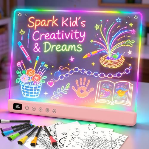 Lumiboard Led Drawing Board with 13 Light Effects, 16" Rechargeable Glow Doodle LED Note Board with Colors, Neon Light Up Dra