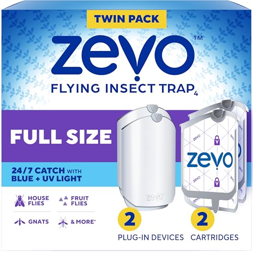 Zevo Flying Insect Trap for Fruit Flies & Gnats, 2 Plug-in Bases, 2 Refills