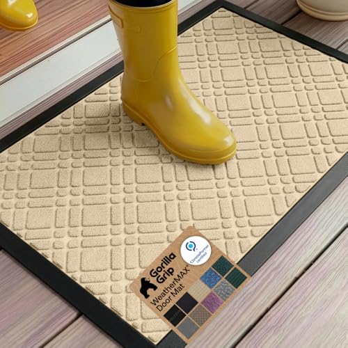 GORILLA GRIP WeatherMAX Door Mat, Indoor Outdoor Use, 35x23, Latte Modern