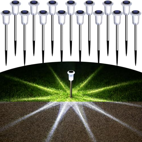 DenicMic Solar Pathway Lights Outdoor Waterproof Cold White LED 15 Pack