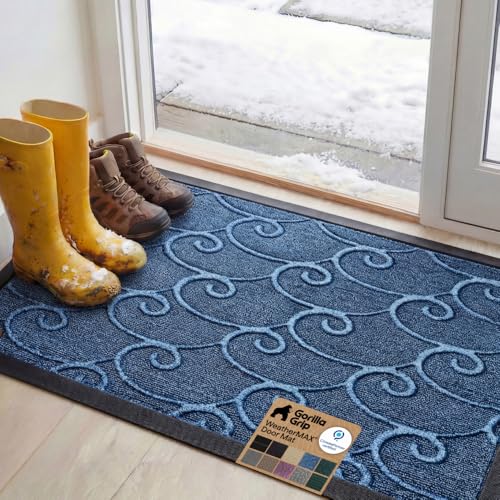 GORILLA GRIP WeatherMAX Door Mat, Indoor Outdoor, 47x35, Blue Ocean Waves