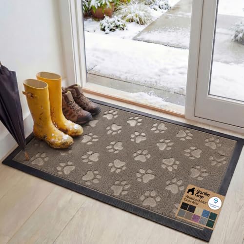 GORILLA GRIP WeatherMAX Door Mat, Indoor Outdoor Use, 47x35, Beige Paw