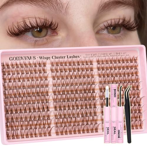Brown Lash Clusters Kit Natural 300Pcs Wispy Lashes Cluster Eyelash Cluster Extensions Kit C Curve Individual Lashes Extensio