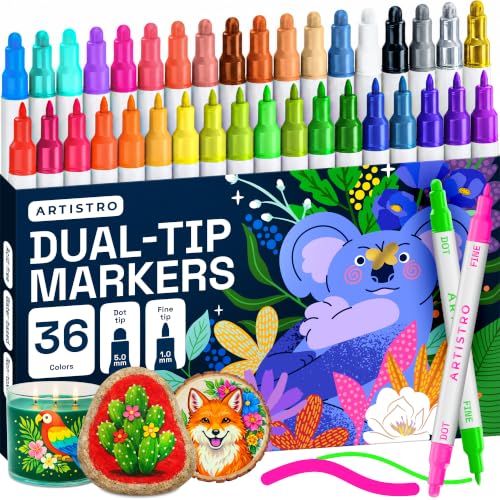 ARTISTRO 36 Mixed Colors Dual-Tip Acrylic Paint Marker Pens