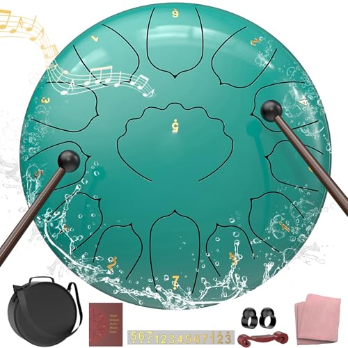 D Major Steel Tongue Drum Handpan, 12 Inch 13 Note Rain Drum for Outside Garden, Meditation Rain Chime, Musical Percussion In
