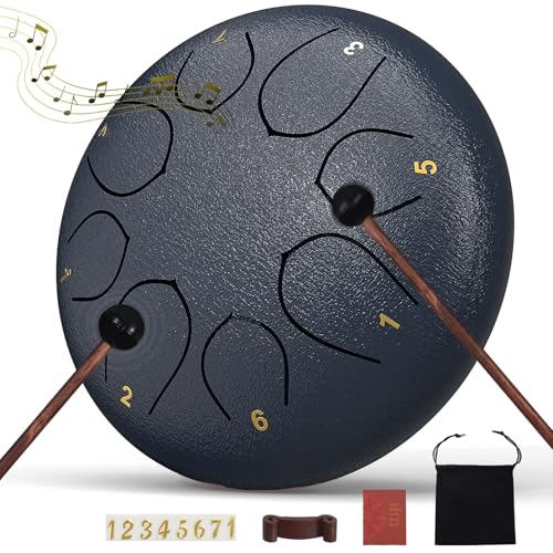 Rain Drum for Outside Garden, 6 Inches 8 Notes Steel Tongue Chakra Drums, Waterproof Echo Rain Chime Meditation Drums, Musica