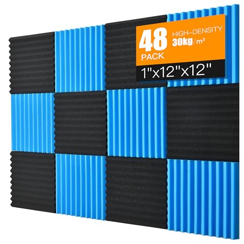 Sound Proof Foam Panels for Wall 48 Pack Acoustic Panels Sound Absorbing 1" X 12" X 12" Fire-Proofed Soundproofing Foam High 