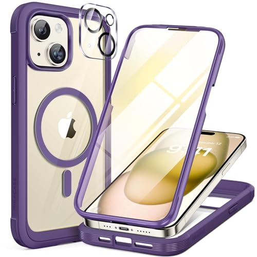 Miracase Glass Series for iPhone 15 Case [Compatible with MagSafe] Full-Body Magnetic Case with Built-in 9H Tempered Glass An