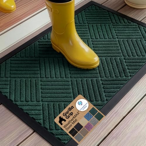 GORILLA GRIP WeatherMAX Door Mat, Indoor Outdoor Use, 35x23, Green Diamond