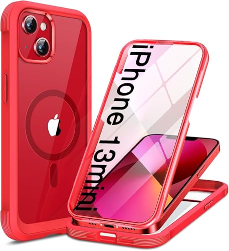 Miracase for iPhone 13 mini Case 5.4",Built-in Glass Screen Protector,Red