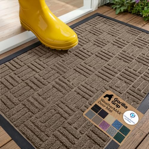 GORILLA GRIP WeatherMAX Door Mat, Indoor Outdoor Use, 29x17, Beige Maze