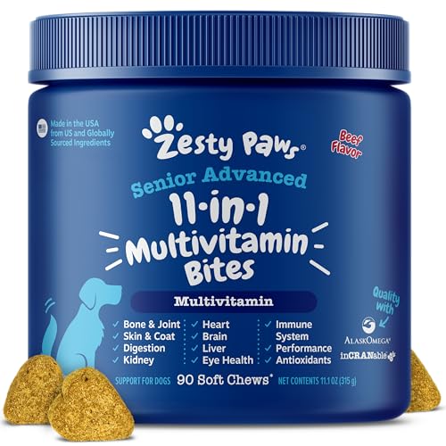 Zesty Paws Senior Dog Multivitamin Treats - Glucosamine for Dogs + Digestive Enzymes & Probiotics - Grain Free Dog Vitamins a