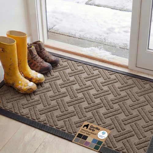 GORILLA GRIP WeatherMAX Door Mat, Indoor Outdoor, 47x35, Beige Basket Weave