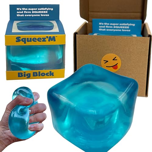 Squeez'M BigBlok Stress Cube (Formerly Big Block), Squishy Fidget Toy, Blue