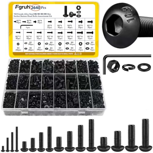 Fgruh 2640PCS M2 M3 M4 M5 Metric Socket Button Head Screws Assortment Kit