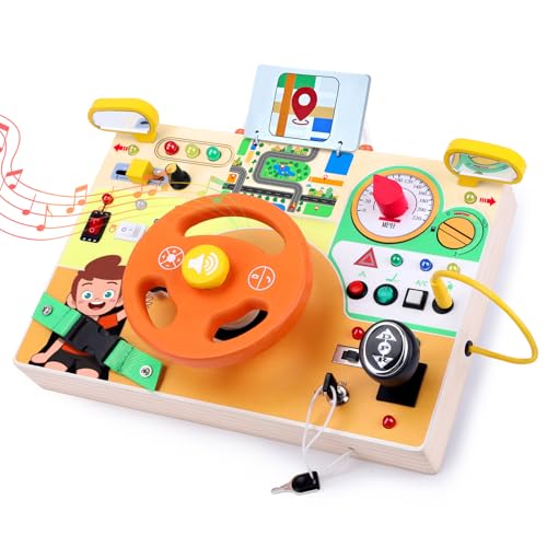 Iabedi Busy Board,Montessori Toys for 1-3 Years Old, Wooden Toddler Toy, Autism Sensory Travel Toys, Ideal Gift for 1+ Year O
