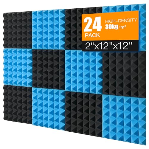Sound Proof Foam Panels for Wall 24 Pack Acoustic Panels Sound Absorbing 2" X 12" X 12" Fire-Proofed Soundproofing Foam High 