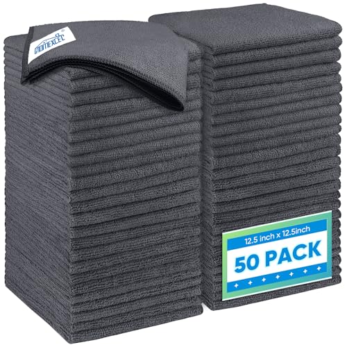 HOMEXCEL Grey Microfiber Cleaning Cloth 50 Pack, 12.5 x 12.5 inch Microfiber Towels for Cars, Ultra Absorbent Car Washing Clo