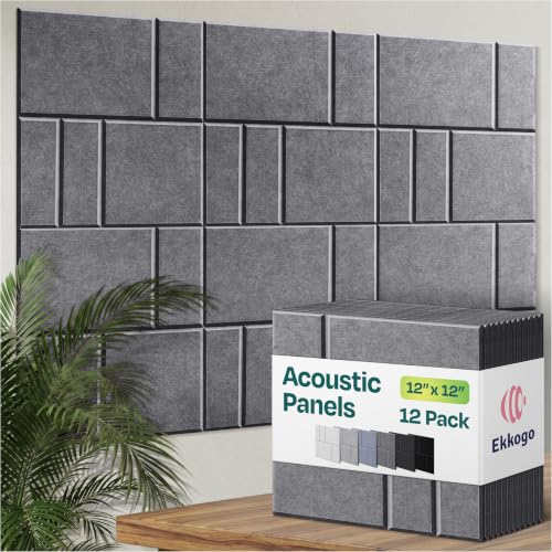 Ekkogo Acoustic Panels 12-Pack Soundproof Wall Panels 12"x12"x0.4" Decorative Sound Dampening for Your Home, Office, Studio, 