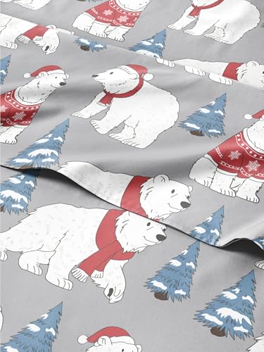 Christmas Sheet Set, Santa Bears, Holiday Xmas Bedding Set - Cal King Size