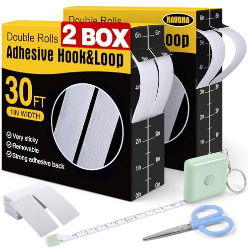 Navona 2 Boxes Heavy Duty Hook and Loop Strips with Adhesive, 60Ft x 1 Inch