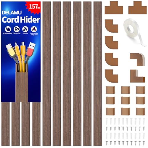Delamu 157in Cord Hider Wall, TV Cable Hider Cord Covers for Wires on Wall, Large Cable Cover Raceway to Hide 2-4 Cords, Wire