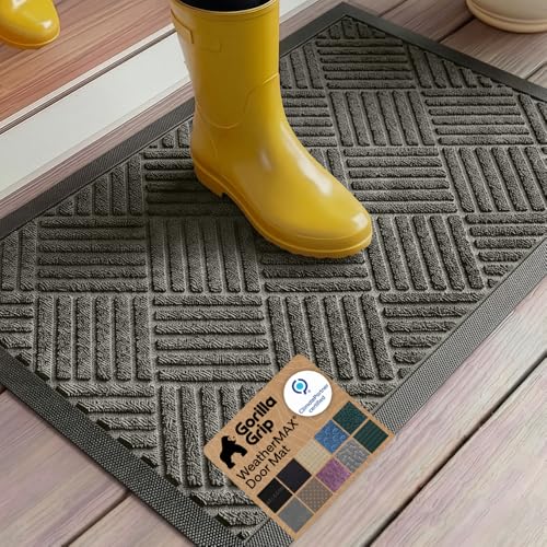 GORILLA GRIP WeatherMAX Door Mat, Indoor Outdoor Use, 35x23, Gray Diamond