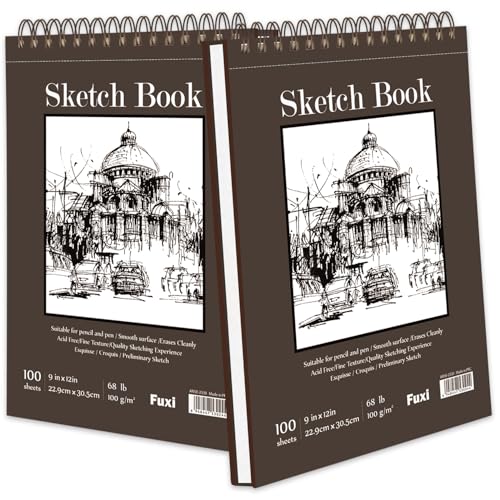 Fuxi 9" x 12" Sketch Book Set, Top Spiral Bound Sketchbook, 200 Sheets