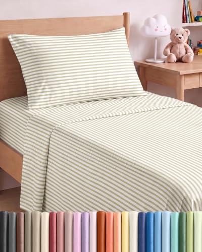 Twin Size 3 Piece Sheet Set - Breathable & Cooling Sheets - Beige Stripes