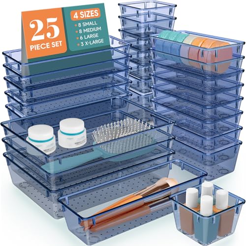 25 PCS Plastic Drawer Organizer Set, Makeup Organizers and Storage Bins