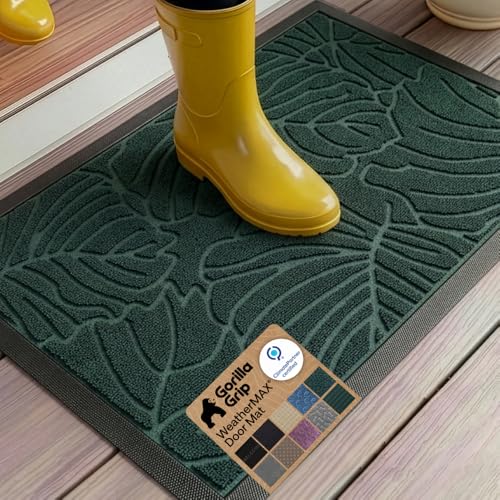 GORILLA GRIP WeatherMAX Door Mat, Indoor Outdoor Use, 35x23, Green Palm
