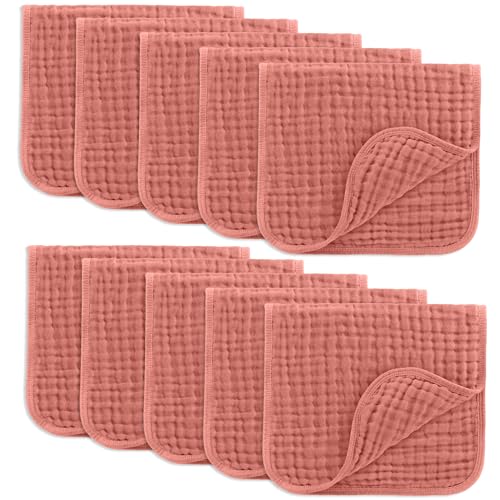 Comfy Cubs Muslin Burp Cloths 20x10" 10 Pack, Baby Burp Cloths - Dusty Rose