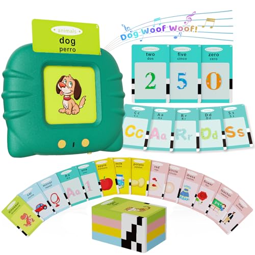 Aullsaty Toddler Toys Bilingual English and Spanish Talking Flash Cards for 1 2 3 4 5 6 Year Old Boys and Girls, Autism Senso