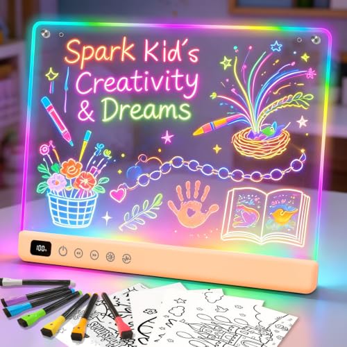 Lumiboard Led Drawing Board with 13 Light Effects, 16" Rechargeable Glow Doodle LED Note Board with Colors, Neon Light Up Dra
