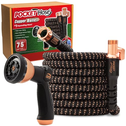 Pocket Hose Copper Bullet 75 FT Expandable Garden Hose, 10-Pattern Nozzle