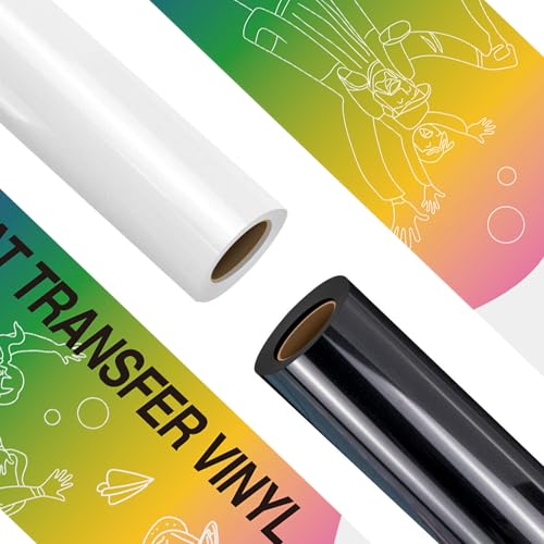 HTVRONT Heat Transfer Vinyl Rolls - 2 Pack 12" x 8ft Black and White HTV