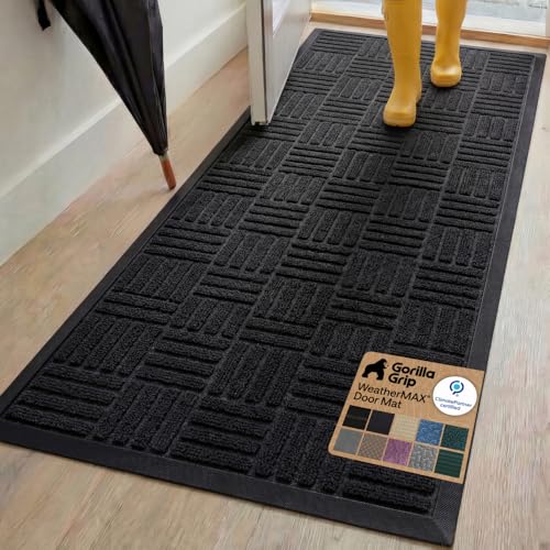 GORILLA GRIP WeatherMAX Door Mat, Indoor Outdoor Use, 72x24, Black Maze