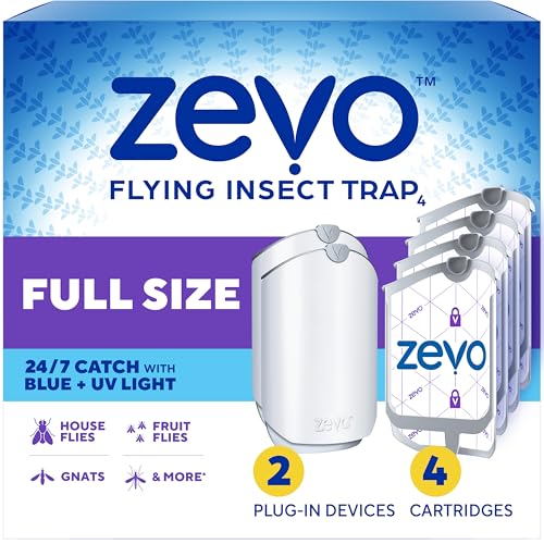 Zevo Flying Insect Trap for Fruit Flies & Gnats, 2 Plug-in Bases, 4 Refills