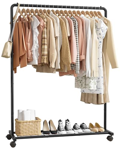 Sakugi Clothes Rack - Clothing Rack with Storage Mesh Shelf & Casters, Heavy-Duty Metal Clothing Rack for Hanging Clothes, Dr