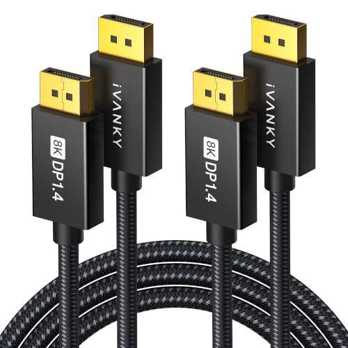 IVANKY DisplayPort Cable 1.4, 10ft (2 Pack), 8K 32.4Gbps DP to DP Cable