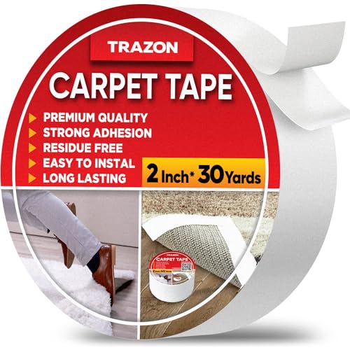 Trazon Carpet Tape Double Sided - Rug Tape Grippers for Hardwood Floors and Area Rugs - Carpet Binding Tape Strong Adhesive a