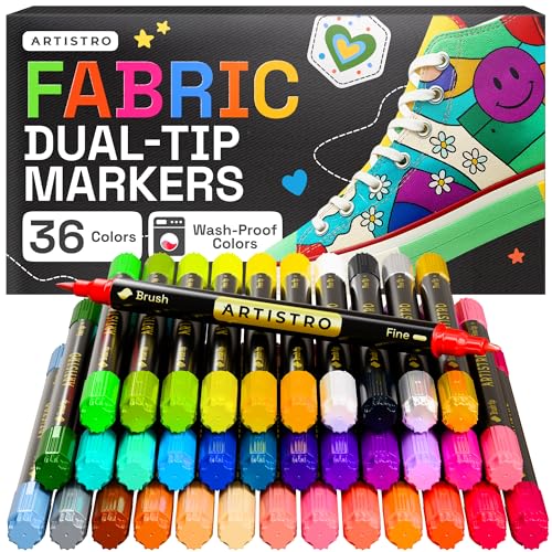 ARTISTRO 36 Multicolor Dual-Tip Fabric Markers Decorating Kit, for Clothes