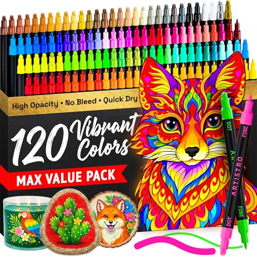 ARTISTRO 120 Multicolor Dual-Tip Acrylic Paint Marker Pens