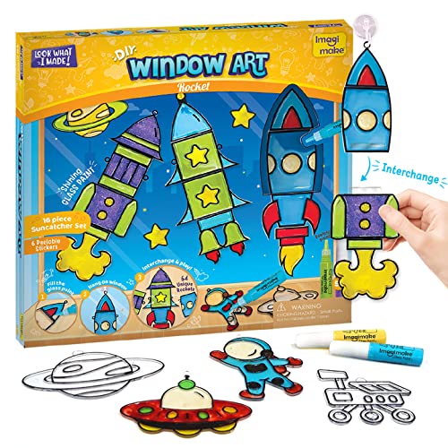 Imagimake Window Art - Rocket, DIY Mess-Free 16 Pieces Suncatcher Kit